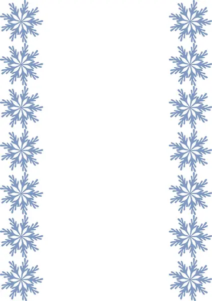 Kış temalı tasarımlar veya tatil davetiyeleri için mükemmel, sessiz mavi renkli kar tanelerinin dikey düzenine sahip zarif bir vektör çerçevesi..