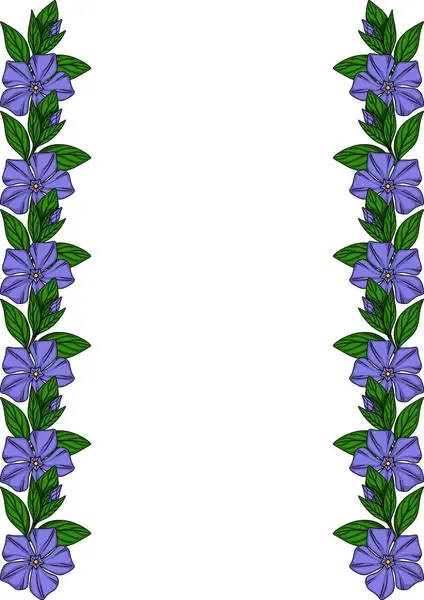 Menekşe çiçekleri ve yeşil yapraklı zarif vektör çerçevesi, davetiyeler, kartlar veya dekoratif unsurlar için mükemmel..