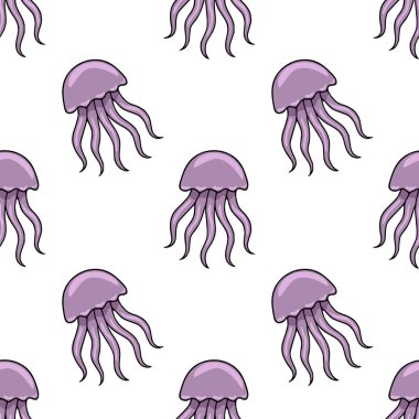 Beyaz zemin üzerinde biçimlendirilmiş lavanta denizanasının kusursuz vektör deseni, tekstil baskıları, duvar kağıtları veya web sitesi tasarımları için idealdir.