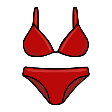 Klasik bir üçgen üstlü ve geniş kesimli bikininin vektör çizimi, belirgin siyah çizgilerle çizilmiş cesur, karikatüre benziyor..