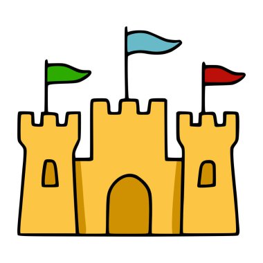 Üç Renkli Bayraklı Bir Çizgi Filmin Oyuncu Vektör İllüstrasyonu, Çocuk Tasarımları ve Yaz Temaları İçin İdeal.