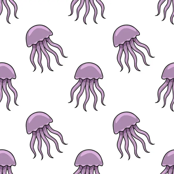 Beyaz zemin üzerinde biçimlendirilmiş lavanta denizanasının kusursuz vektör deseni, tekstil baskıları, duvar kağıtları veya web sitesi tasarımları için idealdir.