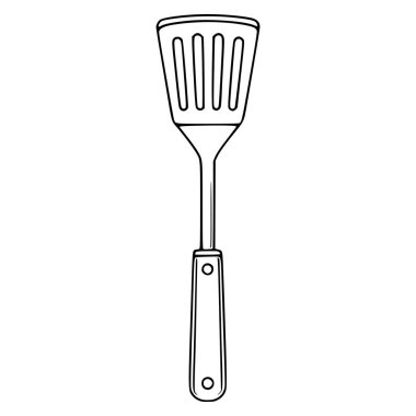 Mutfak spatulasının, ahşap saplı ve oyuk başlı, mutfak temalı tasarımlar için mükemmel bir temsili çizimi..