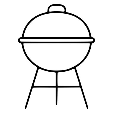 Küresel barbekü ızgarasının basit bir vektör illüstrasyonu. Minimalist bir çizgi sanat tarzı ve üç ayaklı bir duruşu var..