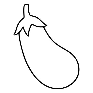 Tek bir patlıcanın basit vektör çizimi, koyu siyah çizgisi ve minimalist tasarımı ile karakterize edilir, çeşitli mutfak ya da tarım uygulamaları için uygundur..