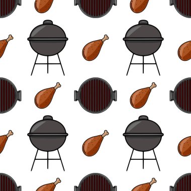 Izgara tavuk budu ve ızgaranın kusursuz vektör deseni, yaz barbekü partisi davetiyeleri ya da yemek paketleme tasarımı için mükemmel..