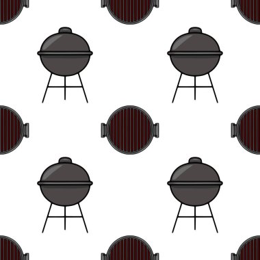 Kömür ızgaralarının ve ızgaralarının mükemmel bir çizimini içeren kusursuz bir vektör deseni, BBQ temalı tasarımlar için mükemmel..