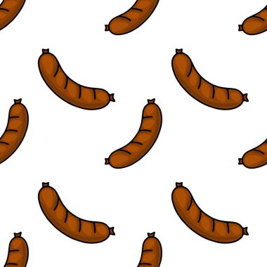 Lezzetli ızgara sosislerin kusursuz vektör deseni zengin kahverengi renkleri ve kalın hatları olan eğlenceli bir çizgi film tarzıyla besin paketleme ya da barbekü temalı tasarımlar için mükemmel..