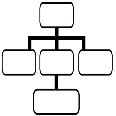 Bu vektör illüstrasyonunda, birbirine bağlı dikdörtgen kutularla temsil edilen bir hiyerarşik yapı sergilenmektedir, koyu beyaz bir arkaplan, organizasyon için idealdir....