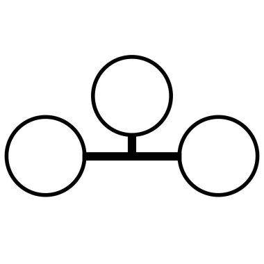 Birbirine bağlı üç çemberin soyut vektör çizimi, minimalist koyu siyah çizgi tarzıyla bağlantı, ağ veya takım çalışmasını sembolize eder.