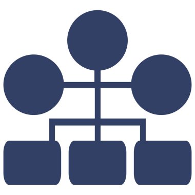 Birbirine bağlı halkalar ve kareler tarafından koyu mavi bir palette gösterilen bir hiyerarşik yapının soyut vektör çizimi.