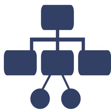 Birbirine bağlı yuvarlak dikdörtgenler ve dairelerle temsil edilen bir hiyerarşik yapının soyut vektör çizimi, iş ve teknoloji kavramları için uygun koyu mavi bir palette.