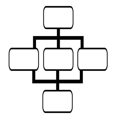 Birbirine bağlı dikdörtgen bloklarla soyut vektör akış şeması çizimi, sunumlar ve diyagramlar için ideal, eşsiz simetrik tasarım ve koyu siyah çizgiler.