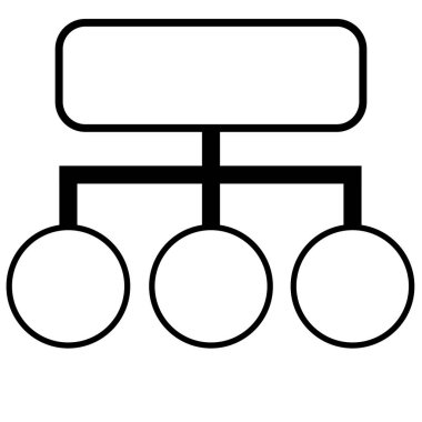 Basit bir organizasyonel şema veya ağ diyagramını temsil eden, dikdörtgen bir üst ögesi ve üç dairesel alt elemanı olan bir hiyerarşik yapının soyut vektör çizimi.