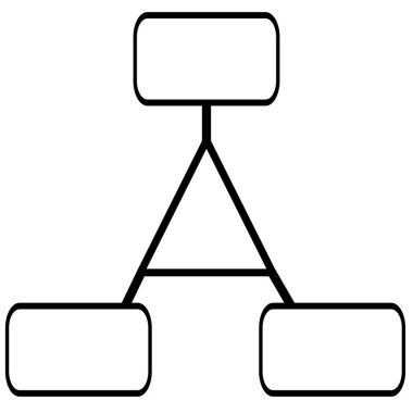 Kalın çizgilerle birbirine bağlanmış üç yuvarlak dikdörtgen ile temsil edilen bir hiyerarşik yapının soyut vektör çizimi benzersiz bir ters üçgen şekli oluşturur..