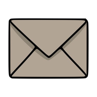 Kalın siyah çizgili, minimalist tasarımlar ve e-posta ile ilgili projeler için ideal, flep üzerinde ince bir gölge etkisi barındıran, taupe zarfının basit bir vektör çizimi.