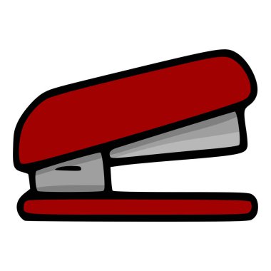 Koyu siyah çizgileri ve gri metalik detayları olan bir kestane rengi zımbanın basit bir çizgi film stiliyle sunulmuş vektör çizimi..