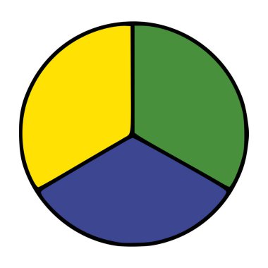Üç farklı renk segmentini içeren canlı bir vektör turta grafiği: koyu sarı, koyu yeşil ve koyu siyah çizgilerle ayrılmış zengin lacivert, görsel olarak çarpıcı ve kolayca görülebilir bir renk çizelgesi...