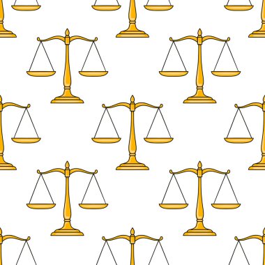 Adaletin altın pullarının kusursuz vektör deseni, hukuku, dengeyi ve adaleti sembolize eder, yasal veya yargı temalı tasarımlar için idealdir..