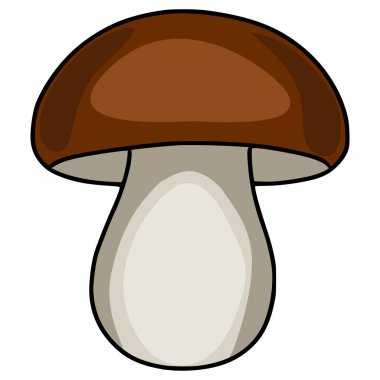 Porcino mantarının açık bej saplı bir vektör çizimi, çocuk kitapları veya eğitim materyalleri için ideal, basit bir çizgi film tarzında resmedilmiş..