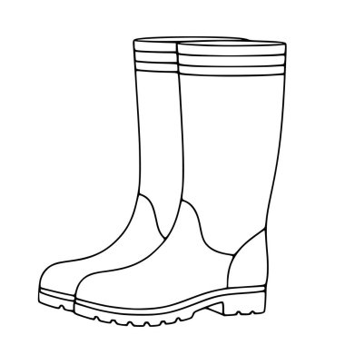 Basit bir çizim çizimi olan bir çift lastik çizmenin şık vektör çizimi, ayrıntılı tabanlı ve çizgili manşet.