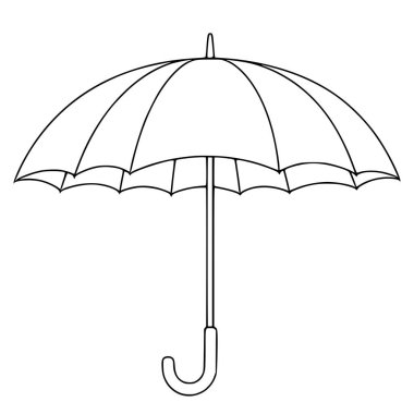 Eğri saplı, minimalist çizgili bir sanat tarzıyla tasvir edilmiş, basit ama sofistike hava şartlarına bağlı bir element gerektiren tasarım projeleri için mükemmel bir şemsiye tasviri..