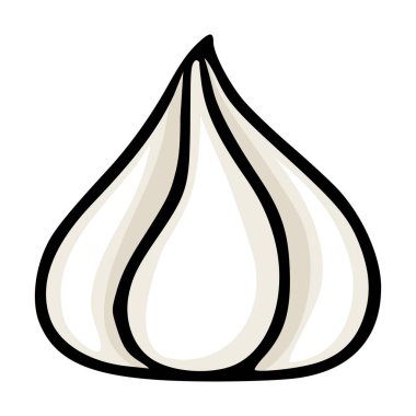 Minimalist, elle çizilmiş, koyu siyah çizgileri ve yumuşak bej tonlarıyla tasvir edilmiş tek bir diş sarımsak sarımsağının stil tasviri benzersiz ve modern bir tasarım elementi yaratıyor..