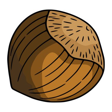 Tek bir fındık kabuğunun detaylı bir vektör çizimi, desenli kabuğunu belirgin kahverengi renklerle ve el çizimi tarzıyla gösterir, sonbahar tasarımları veya besin kaynaklı projeler için mükemmeldir..