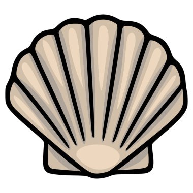 Kalın Siyah Taslaklı Tek Bir Bej Deniz Kabuğunun Detaylı Bir Vektör Gösterimi, Gerçekçi Kabuk dokusu ve İnce Renk Çeşitlemeleri.