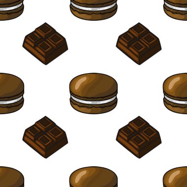Elle çizilmiş çikolatalı ve çikolatalı kurabiyelerden oluşan kusursuz bir vektör deseni. Lezzetli ve görsel açıdan çekici bir tasarım. Çeşitli uygulamalar için mükemmel..