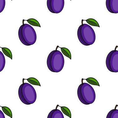 Yapraklı el yapımı eriklerin pürüzsüz vektör deseni, canlı mor bir renk ve taze ve organik bir tasarım için ana hatlarıyla çizilmiş bir stil..