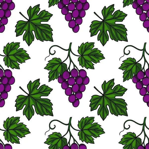 Elle çizilmiş mor üzüm ve yeşil asma yapraklarından oluşan kusursuz vektör deseni, çeşitli uygulamalar için mükemmel canlı ve doğal bir tasarım yaratıyor..