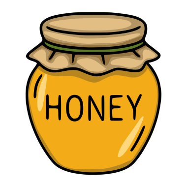 Bal kavanozunun büyüleyici bir temsili, bej kapaklı ve yeşil bantlı bir el çizimi stili, oyuncu ve iştah açıcı bir tasarım sunuyor, yiyecek etiketleri ya da ambalajlar için mükemmel..