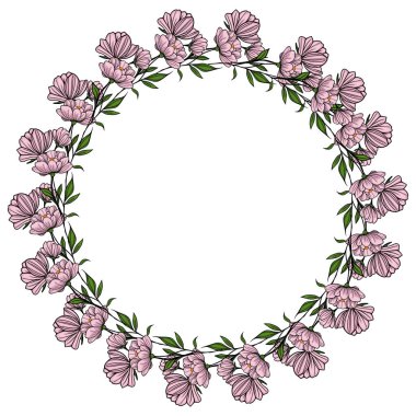 Zarif pembe çiçekleri ve yemyeşil yaprakları içeren zarif vektör çiçek tasarımı davetiyeler, kartlar veya dekoratif unsurlar için mükemmeldir..