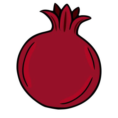 Kalın kırmızı bir renk ve detaylı bir taç gösteren, Rosh Hashanah tasarımları veya gıda ile ilgili projeler için ideal, tek bir nar şeklindeki bir vektör çizimi..