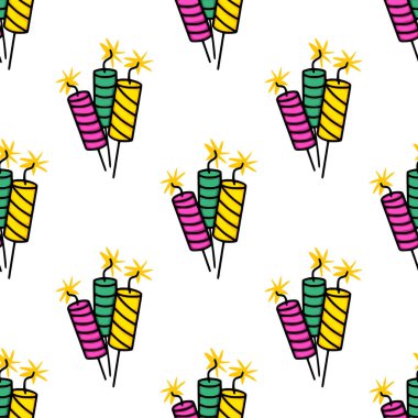 Parlak kıvılcımlı el yapımı havai fişeklerin kusursuz vektör deseni, şenlikli tasarımlar ve kutlamalar için mükemmel..