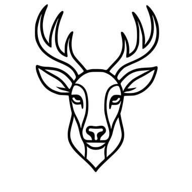 Tarzlanmış boynuzları ve sadeleştirilmiş özellikleri olan, logo tasarımı ya da doğal temalı projeler için mükemmel bir geyik kafası tasviri..