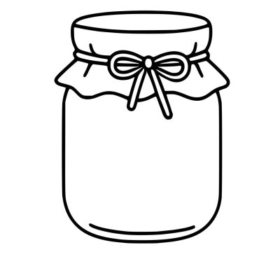 Basit, büyüleyici bir cam kavanozun vektör çizimi. Kumaş kapaklı, fiyonklu, ev yapımı reçeller veya hediyeler için mükemmel..