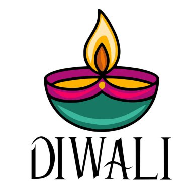 Şenlikli Diwali diya vektör illüstrasyonu, canlı bir deniz mavisi ve parlak alevi olan mor bir yağ lambası, tatil tasarımları ve kutlamalar için mükemmel..