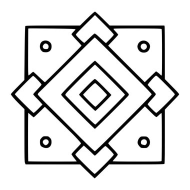 Yuvalanmış kareler, elmaslar ve dairelerden oluşan eşsiz geometrik desenli şık bir vektör çizimi, çeşitli uygulamalar için modern ve minimalist bir tasarım yaratıyor..