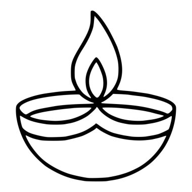 Diya 'nın minimalist bir temsili temsili, geleneksel bir gaz lambası, cesur, tek çizgili bir tasarım ve stilize bir alev, Diwali kutlamaları veya dini bağlamlar için mükemmel.