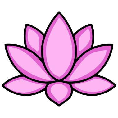 Kalın siyah çizgileri olan biçimlendirilmiş pembe nilüfer çiçeğinin bir vektör çizimi, çeşitli uygulamalar için sadeleştirilmiş ama zarif bir tasarım ideali sunuyor..