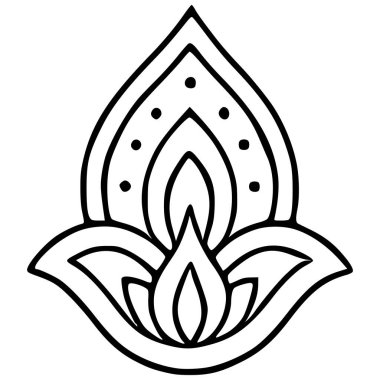 Tarzlı çiçekli desenli bir elementin zarif tek renkli vektör çizimi, karmaşık kıvrımlar ve noktalar, sofistike süsleme gerektiren tasarım projeleri için ideal.