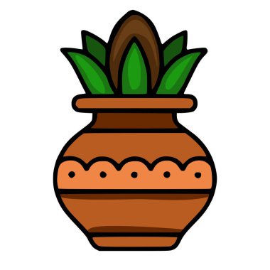 Benzersiz, dalgalı bir dekoratif şerit ve cesur hatlara sahip, etnik ya da doğal tasarımlar için mükemmel bir bitki içeren biçimlendirilmiş terracotta tenceresinin vektör çizimi..