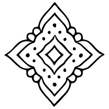 Karmaşık detaylar ve noktalı aksanlı, dekoratif amaçlar için mükemmel simetrik çiçek mandala tasarımının zarif tek renkli vektör çizimi.