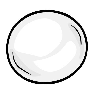 Tek bir Mozzarella peynirinin, gri ölçekli renk şeması ve kalın siyah çizgileri olan, pürüzsüz, yansıtıcı yüzey dokusunu gösteren, mutfak tasarımları için ideal bir vektör çizimi..