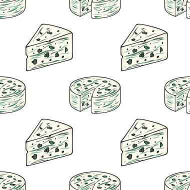 Elle çizilmiş Dorblu peynir kamaları ve yuvarlaklarının kusursuz vektör deseni, kremsi, beyaz ve yeşil tonların eşsiz bir karışımı, görsel olarak çekici ve iştah açıcı bir tasarım yaratıyor....
