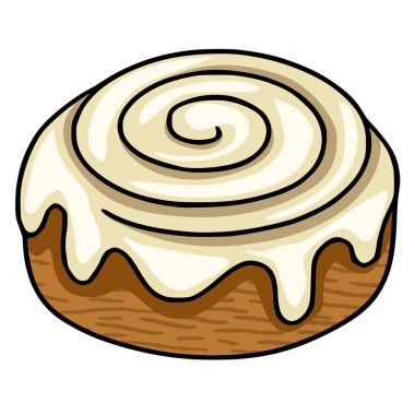 Kremalı tarçınlı tarçın rulosunun lezzetli vektör çizimi ayrıntılı bir girdap tasarımı ve desenli taban gösterimi, fırın markalaşması veya yemekle ilgili projeler için ideal.