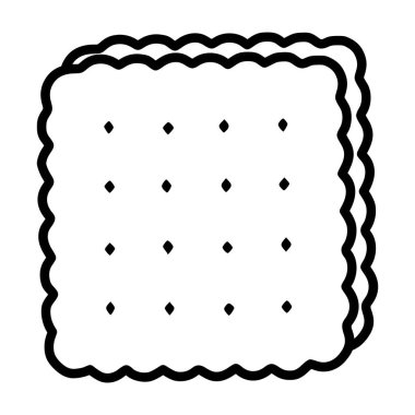 Dalgalı kenarı ve küçük elmas şekilli desenleri olan iki kare krakerin vektör çizimi yiyecek paketleme veya fırın markalaşması için basit ama ayrıntılı bir tasarım sunuyor..