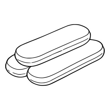Yığılmış üç oblong bisküvinin vektör çizimi, kalın hatları ve biraz izometrik perspektifi ile elle çizilmiş, basit ama büyüleyici bir besin grafiği öneriyor..